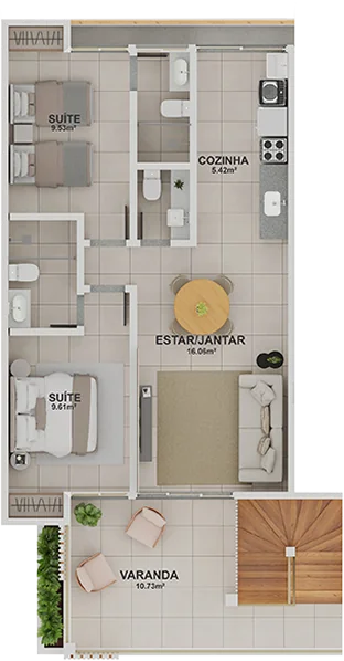 Planta da Unidade Superior com varanda
